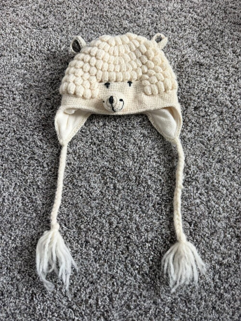 English Heritage 100% Wool Cream Tone Sheep Beanie Hat Kids One Size